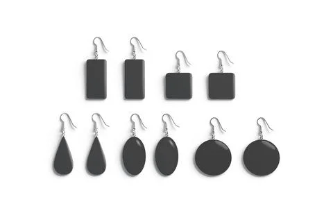 Blank black pair earring mockup lying, different shapes, top view Ilustração Stock