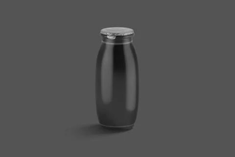 Blank black plastic bottle with drinkable yogurt mockup, dark background Stock Illustration