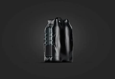 Blank black plastic bottle in pack mockup, dark background Illustrazione stock