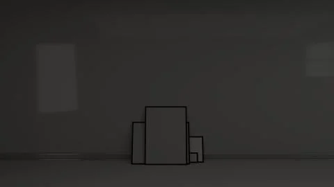 Blank black posters in black frames standing on the floor Stock Illustration