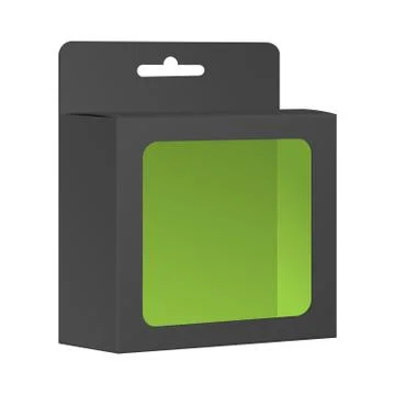 Blank black product package box with window. vector Illustrazione stock