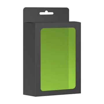 Blank black product package box with window. vector Stock Illustration
