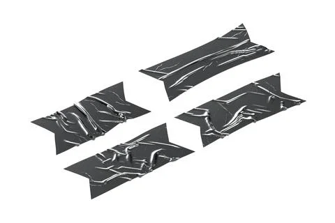 Blank black rectangle cut adhesive crumpled tape mockup, side view Stock Photos