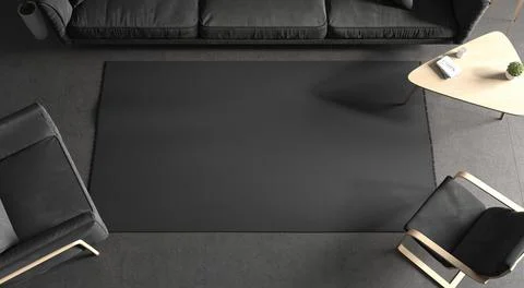 Blank black rectangular interior carpet in room mockup, top view Ilustración de archivo