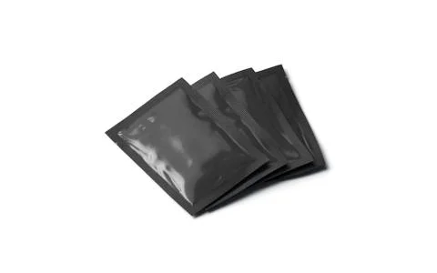 Blank black sachet packets set mock up, isolated, side view, Stock Photos