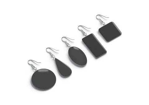 Blank black single earring mockup lying, different shapes, side view Stock Photos