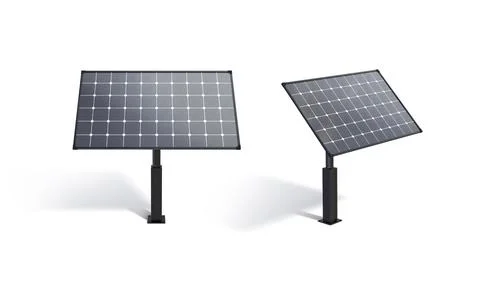 Blank black solar panel mockup stand, front and side view Stock Illustration