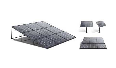 Blank black solar panel mockup set, different views Illustrazione stock