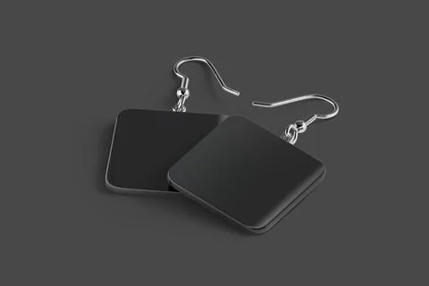 Blank black square earring pair mockup lying, dark background Stockillustratie