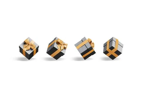 Blank black square gift box mockup, different angles views イラスト素材