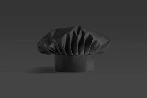 Blank black toque chef hat mockup stand, dark background Illustrazione stock