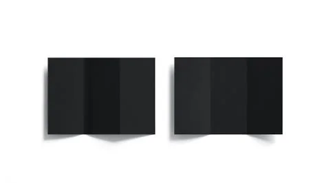 Blank black tri folded booklets mock ups set, opened top view Illustrazione stock