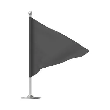 Blank black triangle flag on a flagpole, 3d realistic waving mockup. Stock Illustration