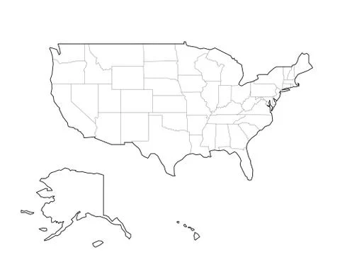 Blank black vector outline map of USA, United States of America Stock Illustration