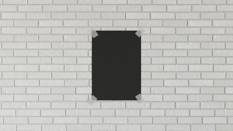 Blank black vertical poster taped to the brick wall Stock Illustration