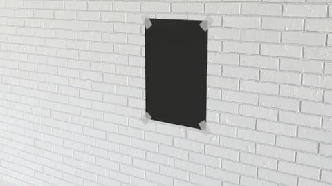 Blank black vertical poster taped to the brick wall Stock Illustration