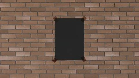 Blank black vertical poster taped to the brick wall Stock Illustration