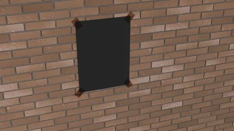 Blank black vertical poster taped to the brick wall Stock Illustration