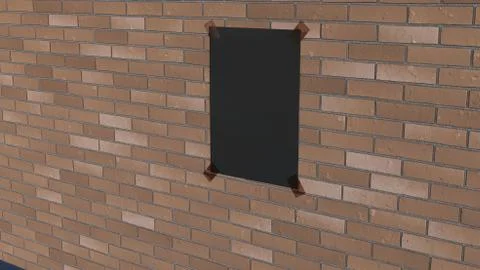 Blank black vertical poster taped to the brick wall Stock Illustration