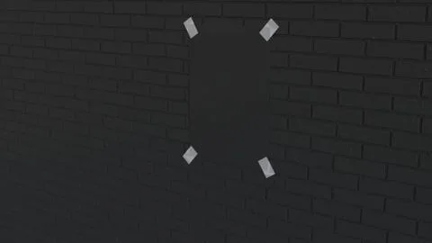 Blank black vertical poster taped to the brick wall Stock Illustration