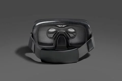 Blank black virtual reality goggles mock up, dark background Illustrazione stock
