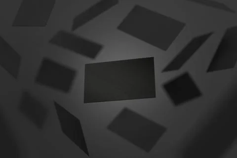 Blank black visiting cards falling, 3d rendering Illustrazione stock