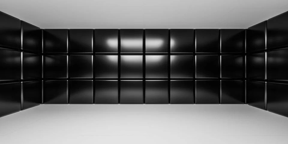 Blank black wall with cube elements small empty room 3d render illustration Stock Illustration