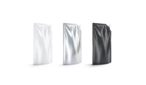 Blank black, white and silver sauce doypack with spout mockup, Stock Illustration