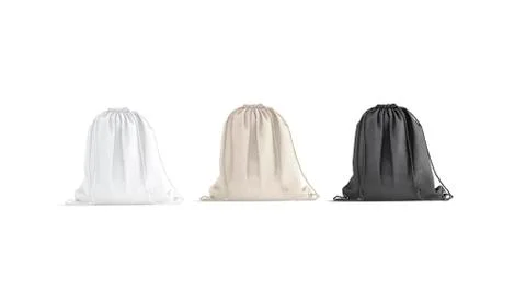 Blank black, white, canvas drawstring backpack mockup set, front view Illustrazione stock