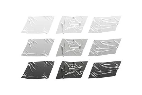 Blank black, white, silver rectangle adhesive crumpled tape mockup, isolated Stock Illustration