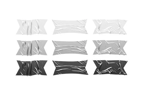 Blank black, white, silver rectangle adhesive crumpled tape mockup, isolated Stock Illustration