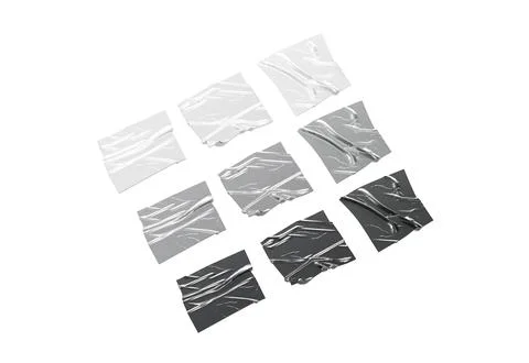 Blank black, white, silver square adhesive crumpled tape mockup, isolated Stock Illustration