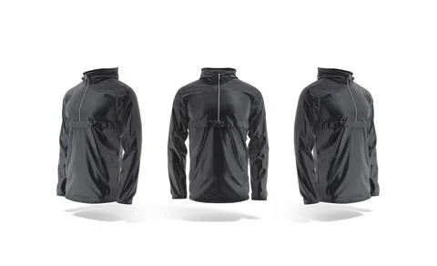 Blank black windbreaker mock up, front and side view Stock Illustration
