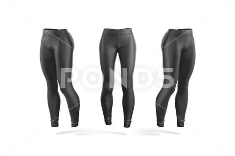 Blank black women sport leggings mockup, front and side view: Royalty Free  #201858146