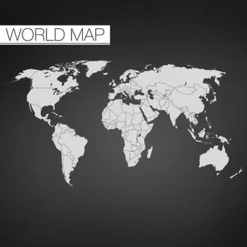 Blank Black World map isolated on black background. Best popular vector templ Stock Illustration
