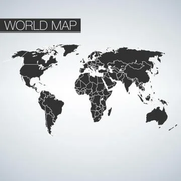 Blank black World map isolated on white background. Best popular vector templ Stock Illustration
