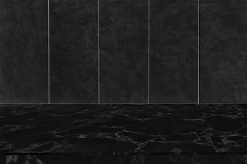 Blank blank marble table top on dark wall for montage display product Stock Photos