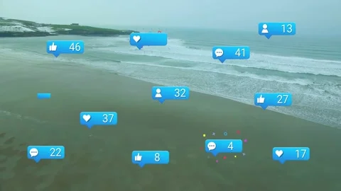 Blank blue bubble appearing, starting bubbles popping across beach, counters Stock Footage 330191337