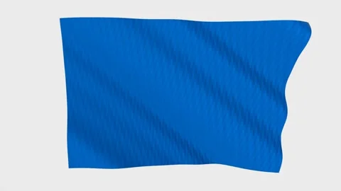 Blank blue flag waving in the wind on a grey background Stock Footage 343215290