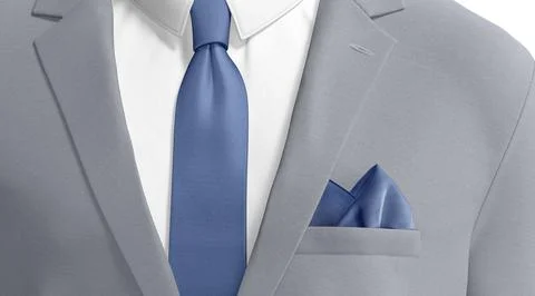 Blank blue folded pocket square in gray classic suit mockup Stockillustratie