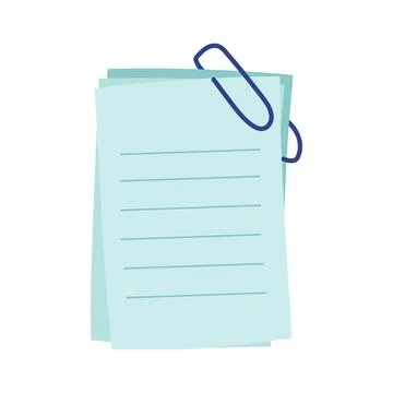 Blank blue note paper sheet with paper clip isolated on white background Stock Illustration