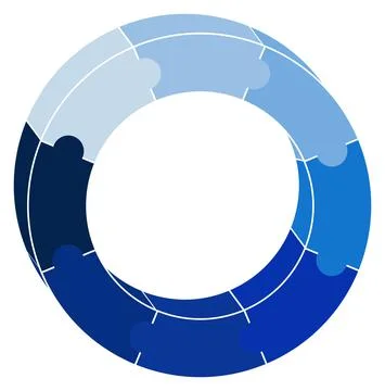 Blank blue puzzle in circle pie chart for subjects factors elements presentation イラスト素材