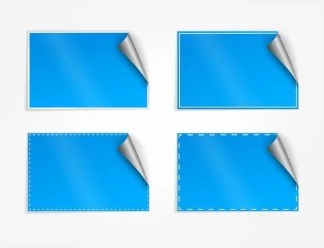 Blank Blue Rectangle Stickers With Curl Sets, Vector Illustration Illustrazione stock