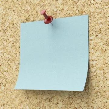 Blank blue sticky note pinned on a cork board Illustrazione stock
