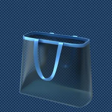 A blank blue transparent PVC tote bag with handles down. Illustration