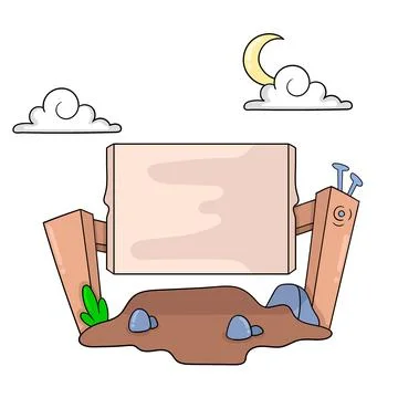 Blank board banner template made of wood, doodle icon drawing Stock Illustration