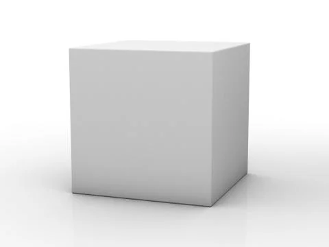 Blank box on white background with reflection. 3D Stock Illustration