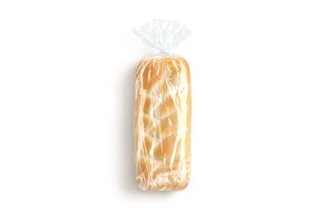 Blank bread in transparent cellophane pack mockup, top view Illustrazione stock