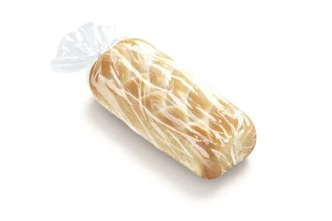 Blank bread in transparent cellophane pack mockup, side view Foto stock