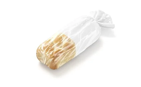 Blank bread in white transparent cellophane pack mockup, side view Stock Illustration